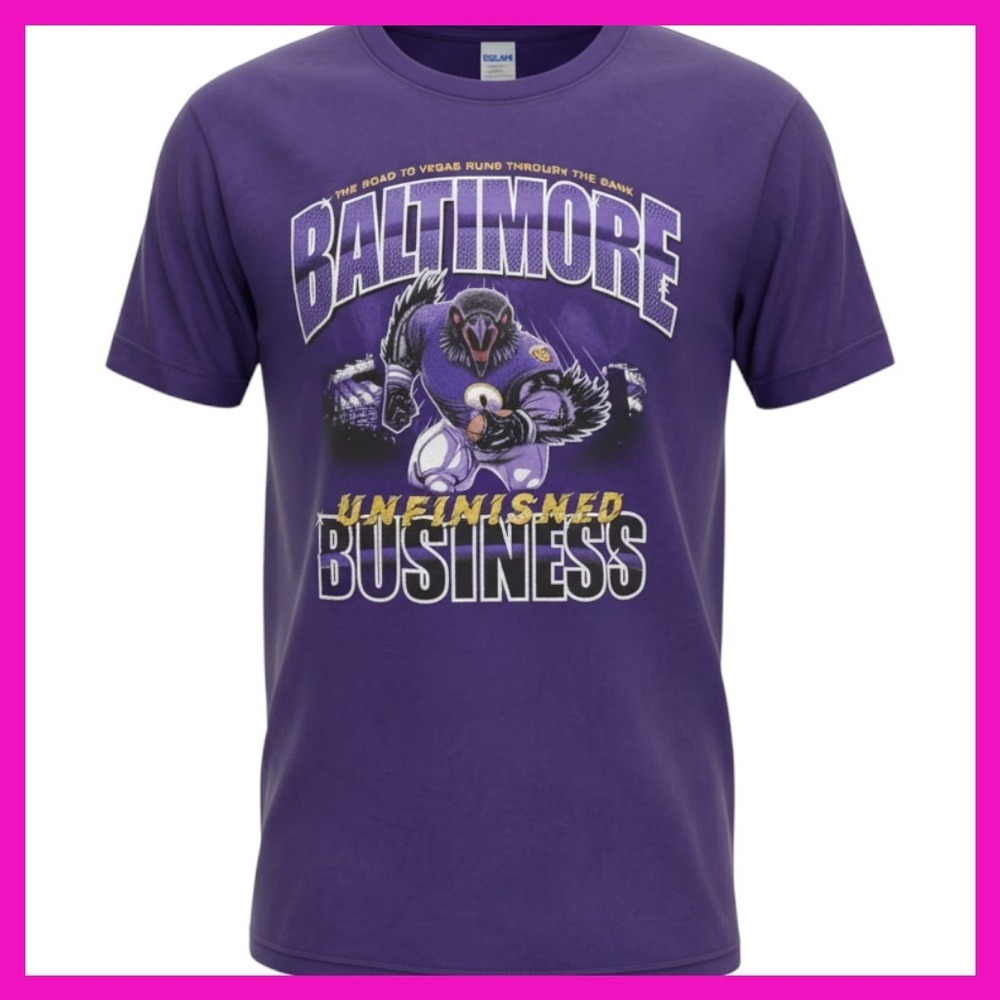 Gildan Baltimore Unfinished Business Football Graphic Tee Purple Mens XL